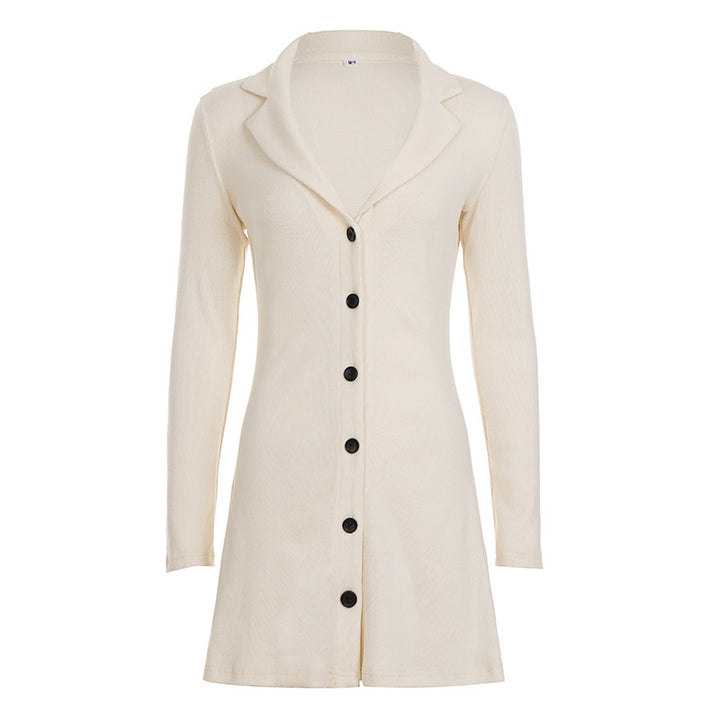 Damen Langstrick-Knopfcardigan mit Reverskragen und ausgestelltem Saum Drune