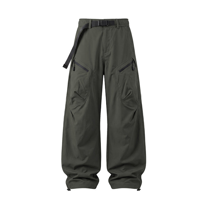 Herren Weite Ripstop-Cargohose mit integriertem Webgürtel, Reißverschluss-Taschen und Kordelabschluss Drune