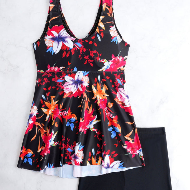 Damen Badeanzug mit höhenverstellbarem Kordelzug und floralem Design Drune