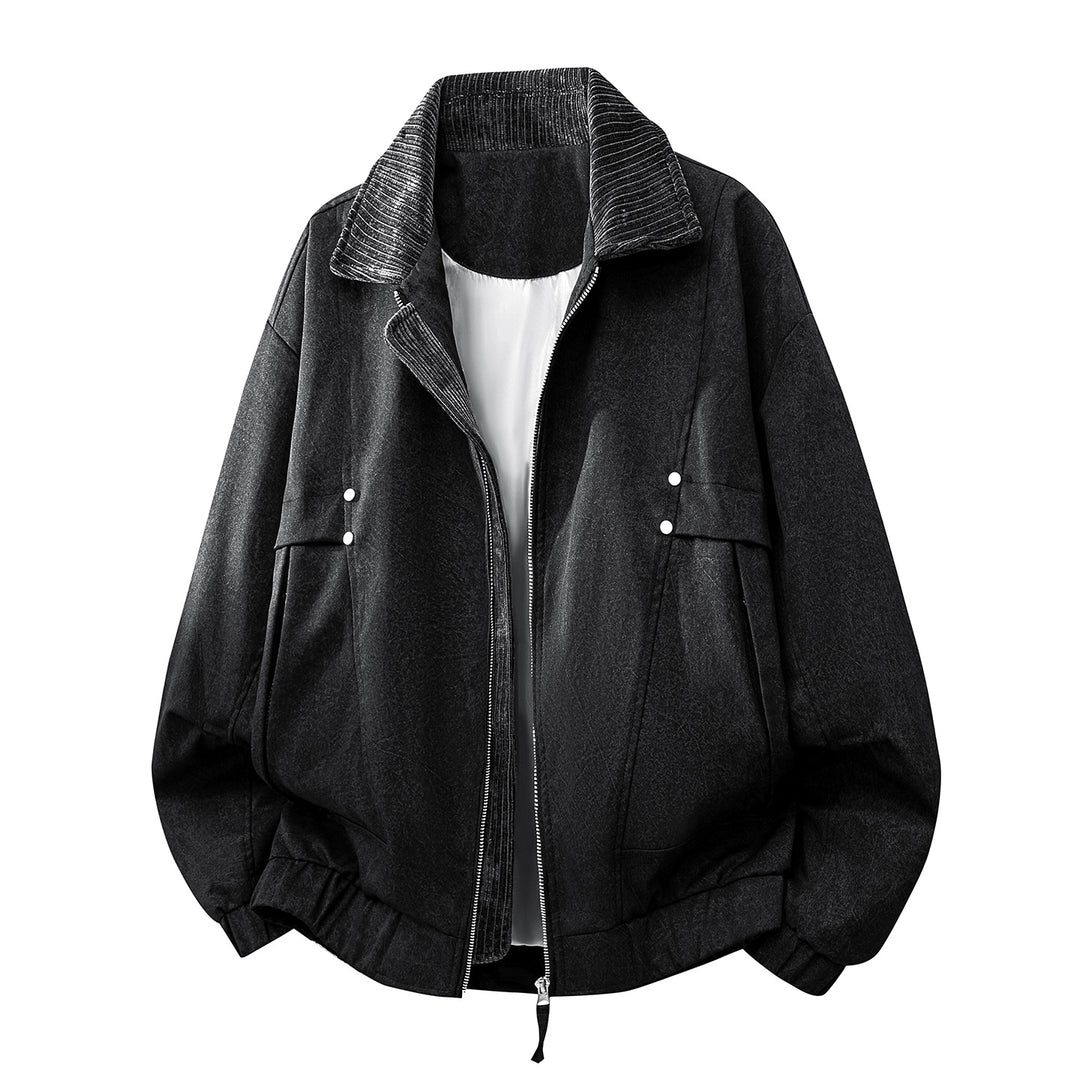 Unisex  oversized relaxed bomber jacket with corduroy contrast collar and elastic hem Drune