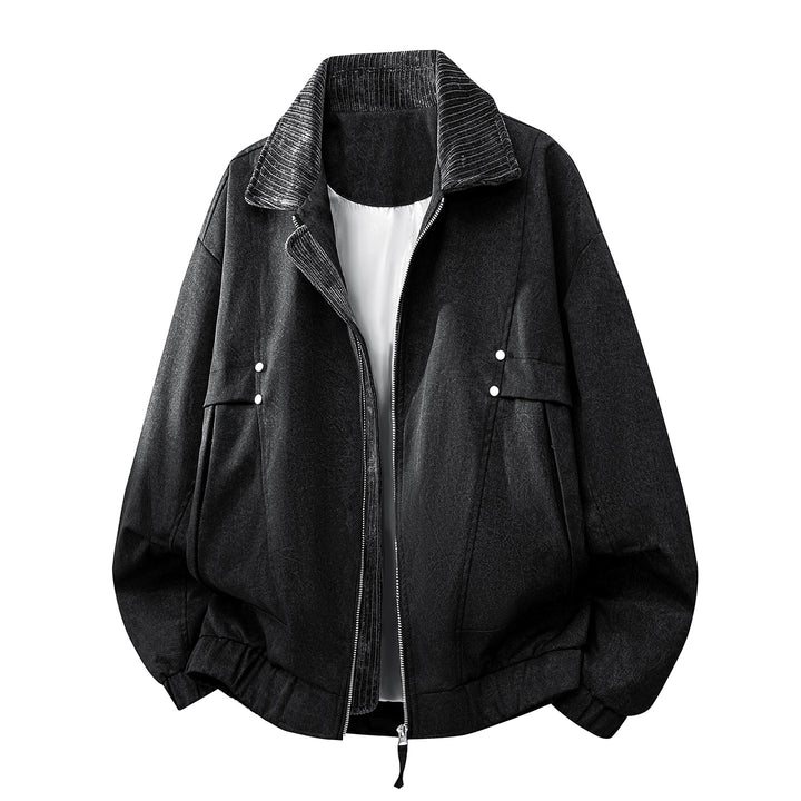 Unisex  oversized relaxed bomber jacket with corduroy contrast collar and elastic hem Drune