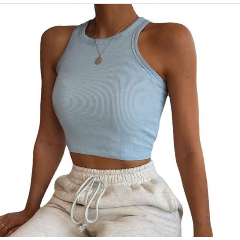 Damen körpernahes Cropped Top mit Rippstruktur und breiten Trägern Drune