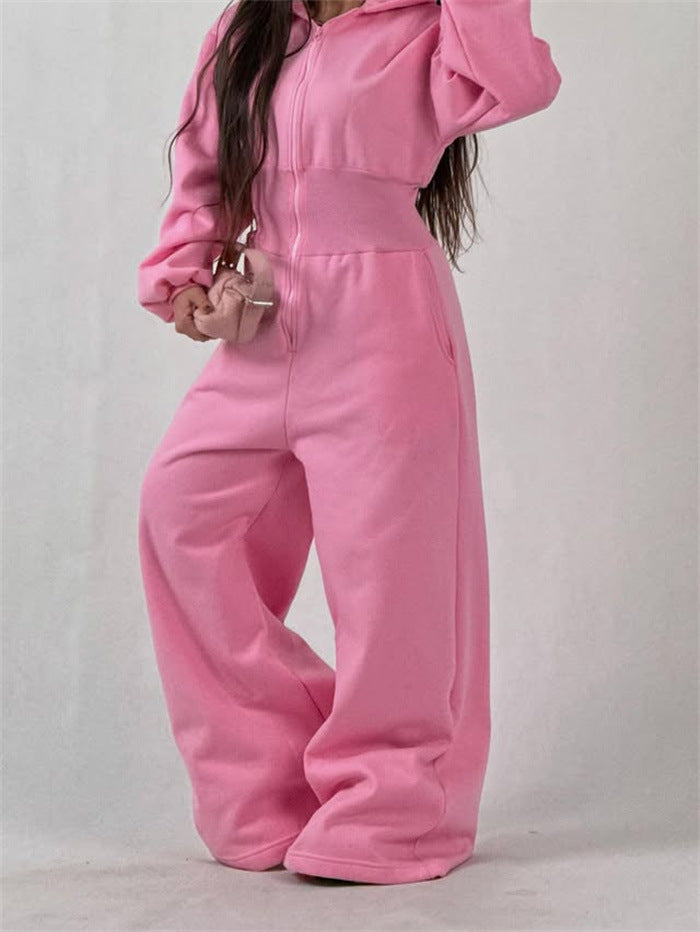 Damen Jumpsuit mit Kapuze und weitem Bein Drune