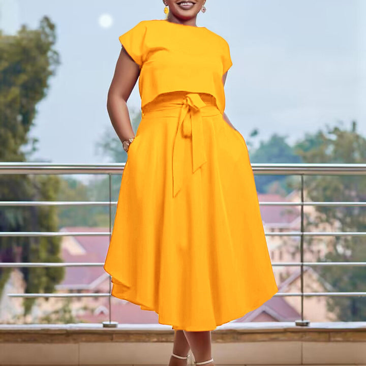 Damen Kleid mit asymmetrischer Schnittführung und dekorativem Gürteldetail Drune