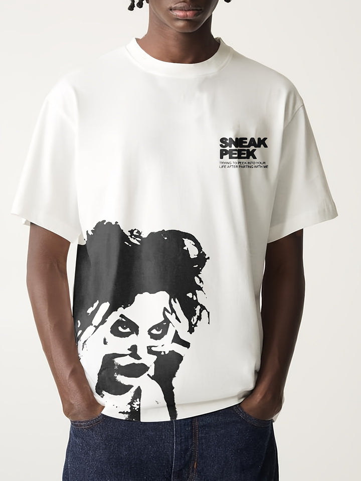 Herren Oversized T-Shirt mit großflächigem Vintage-Blumenprint und Rücken-Slogan Drune