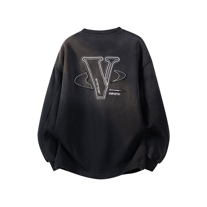 Damen Oversize-Sweatshirt mit gesticktem Schriftzug, abgerundetem Saum & überschnittener Schulter Drune