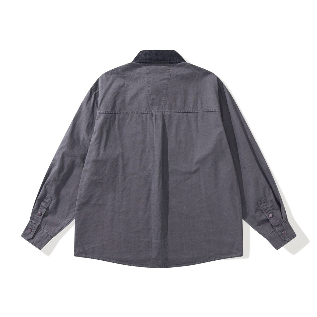 Herren Oversize‑Hemdjacke mit kontrastierendem Cordkragen und dekorativer Brusttasche Drune