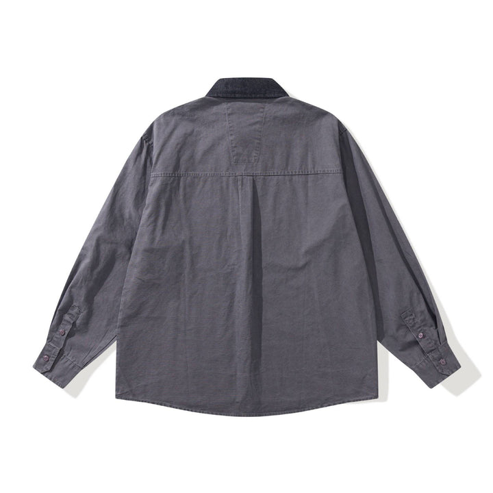 Herren Oversize‑Hemdjacke mit kontrastierendem Cordkragen und dekorativer Brusttasche Drune