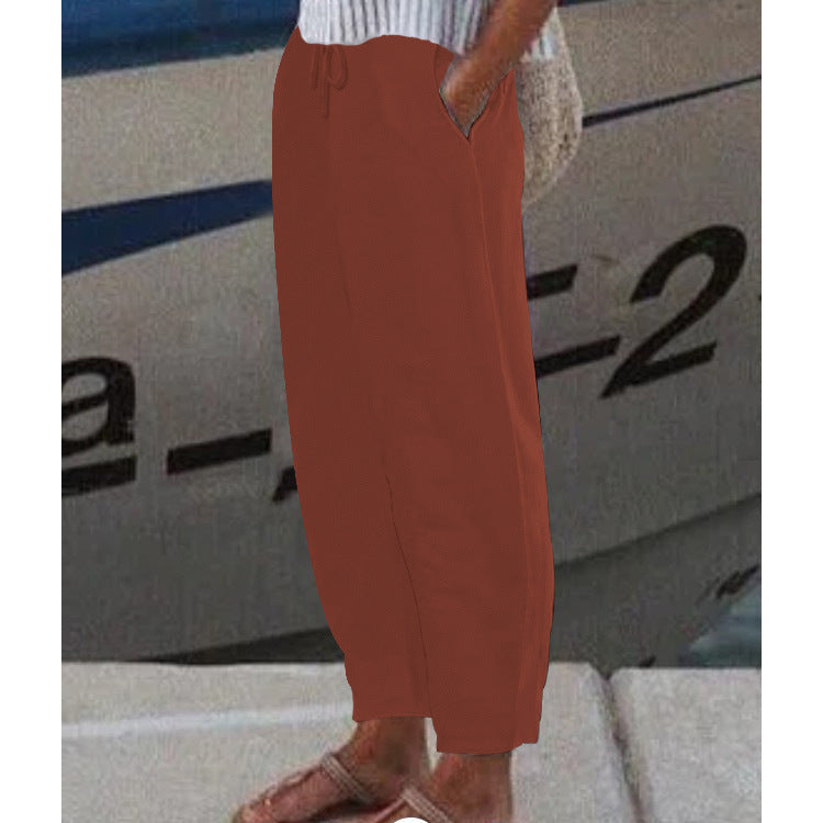 Damen Ankle Harem Hose mit Kordelzug, Seitentaschen und elastischem Knöchelbund Drune