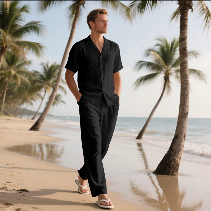 Herren locker sitzendes Leinenhemd und Hose Set Drune