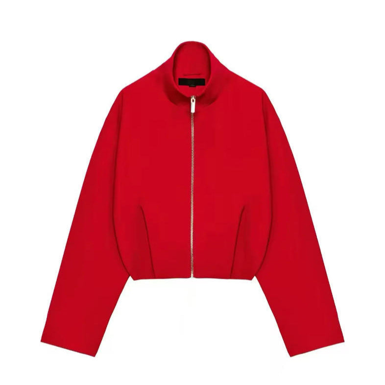 Damen Cropped schmal taillierte Blousonjacke mit Stehkragen und cleanem Schnitt Drune