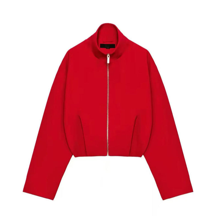 Damen Cropped schmal taillierte Blousonjacke mit Stehkragen und cleanem Schnitt Drune