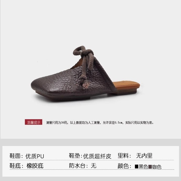 Damen Quadratische Leder-Mules mit geknoteter Seilschleife und genarbter Oberfläche Drune