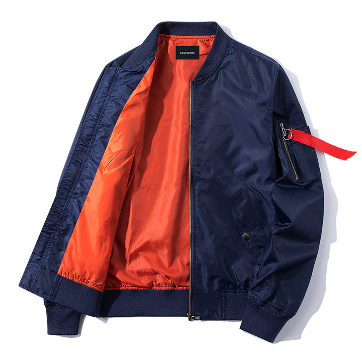 Herren o Leicht Nylon Flug Bomberjacke mit hochsichtbarem Kontrastfutter, Ärmelsichtreißverschluss, Utility-Tasche und gerippten Abschlüssen Drune