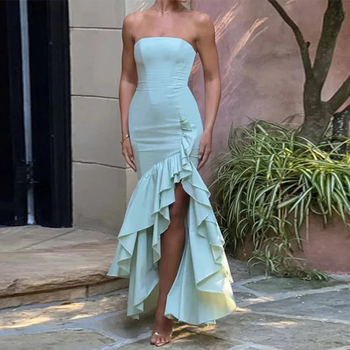 Damen Dramatisches Hochzeitskleid mit Rüschen und hohem Schlitz Drune