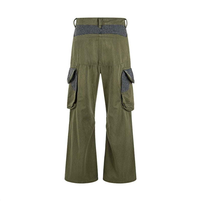 Damen Cargo-Hose mit weitem Bein, Utility-Taschen und Karomuster-Details Drune