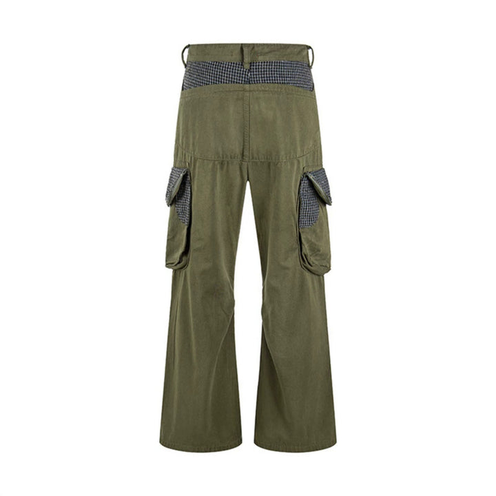 Damen Cargo-Hose mit weitem Bein, Utility-Taschen und Karomuster-Details Drune