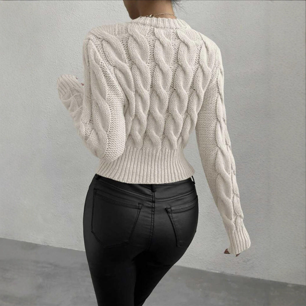 Damen Feiner Zopf‑Strickpullover mit Rundhals und gerippten Bündchen Drune