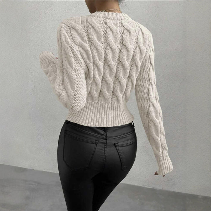 Damen Feiner Zopf‑Strickpullover mit Rundhals und gerippten Bündchen Drune