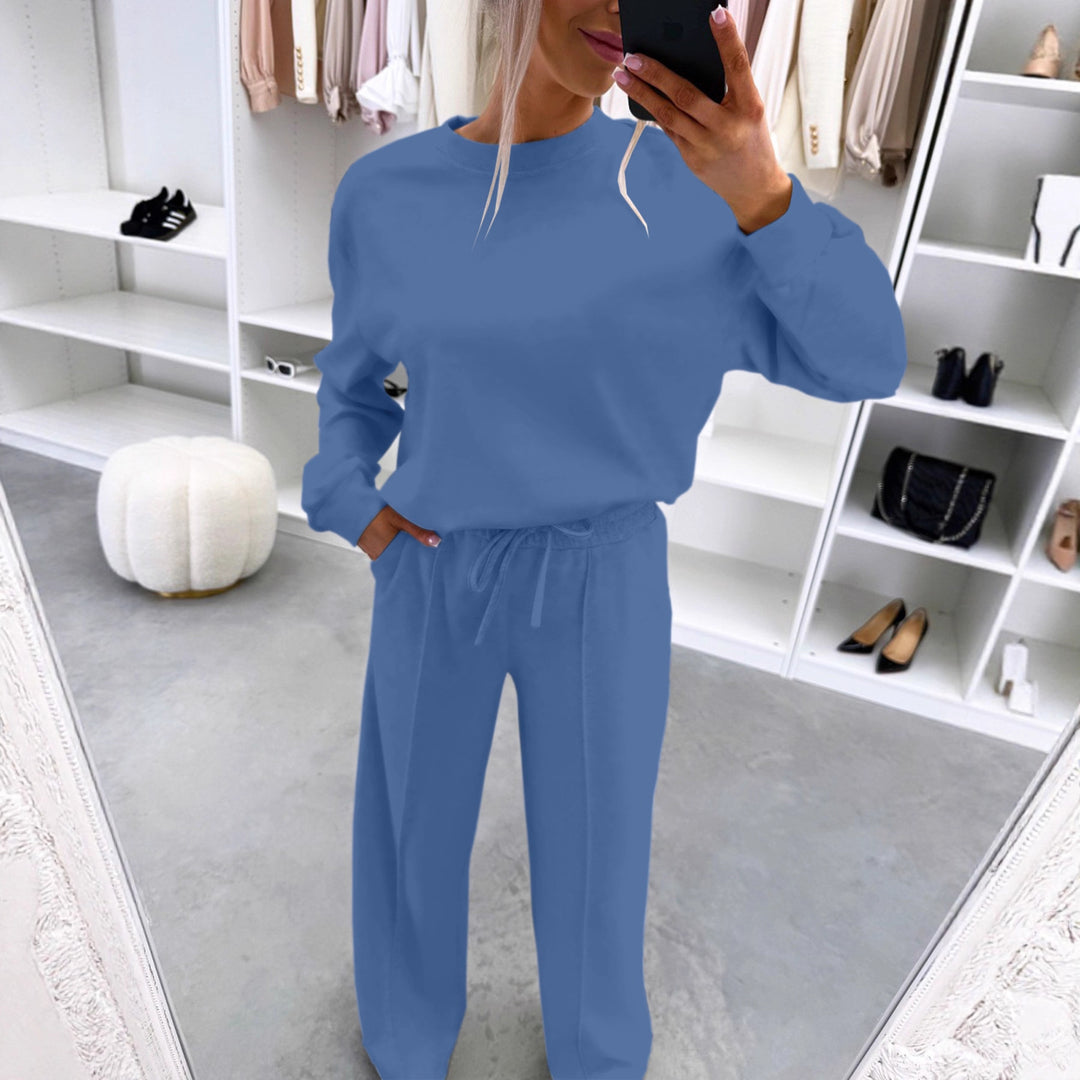Damen Casual-Loungewear-Set mit Oversize-Batwing-Pullover und weitem Jersey-Hosenbein Drune