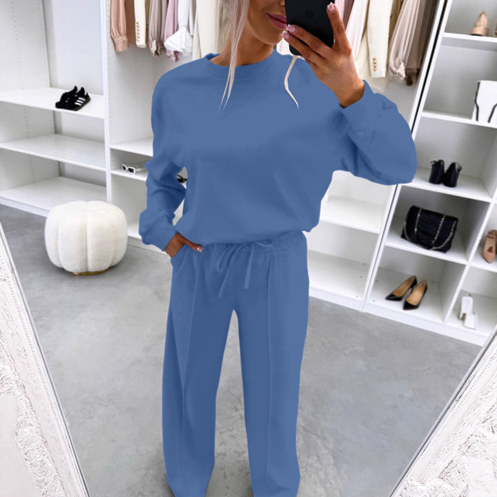 Damen Casual-Loungewear-Set mit Oversize-Batwing-Pullover und weitem Jersey-Hosenbein Drune