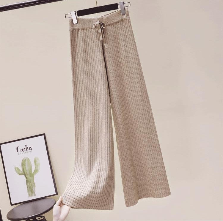 Damen Bequeme Rippstrickhose mit Kordelzug Drune