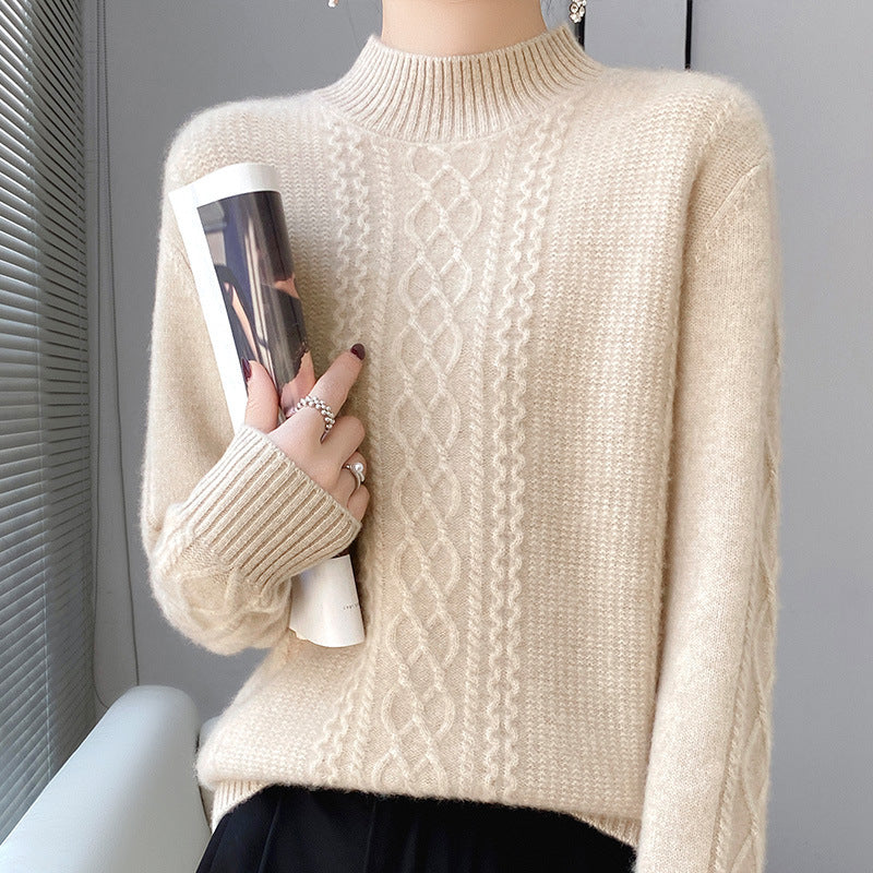 Damen Weicher Zopfstrick-Mockneck-Pullover mit leichtem Mohair-Effekt Drune