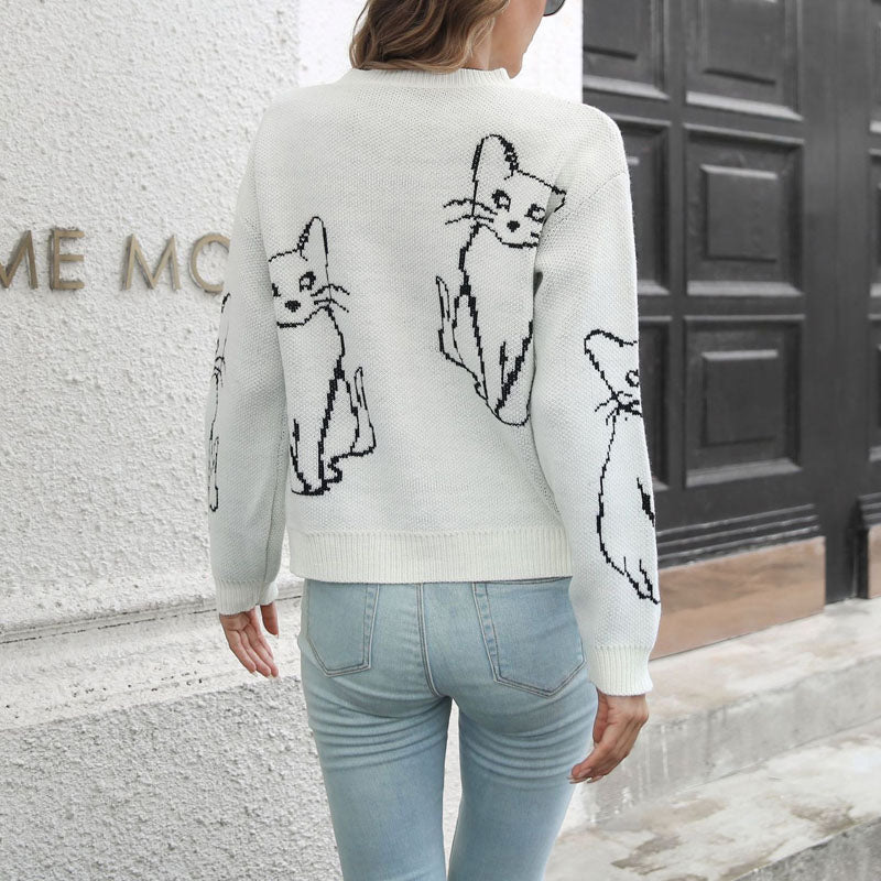 Drune | Verspielter Strickpullover Mit Katzenmuster