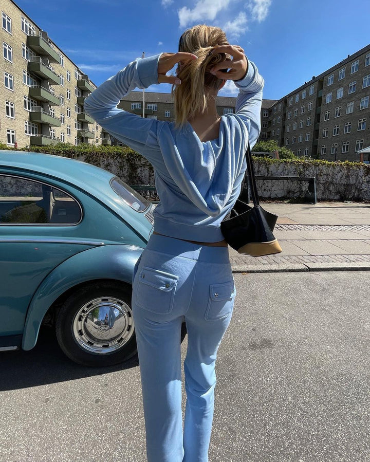 Damen Sportlicher Fleece-Loungewear-Anzug mit Kapuze Drune