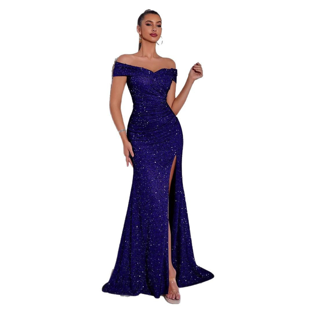 Damen Elegantes Abendkleid mit schulterfreiem Design und funkelnden Pailletten Drune