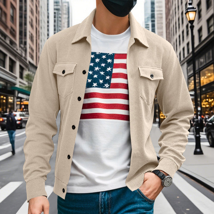 Herren nan Kord-Überhemdjacke mit aufgesetzten Brusttaschen, strukturierter Rippenqualität und durchgehender Knopfleiste Drune