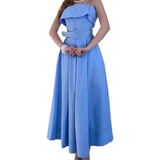 Damen Maxikleid mit Trägern und tailliertem Gürtel Drune