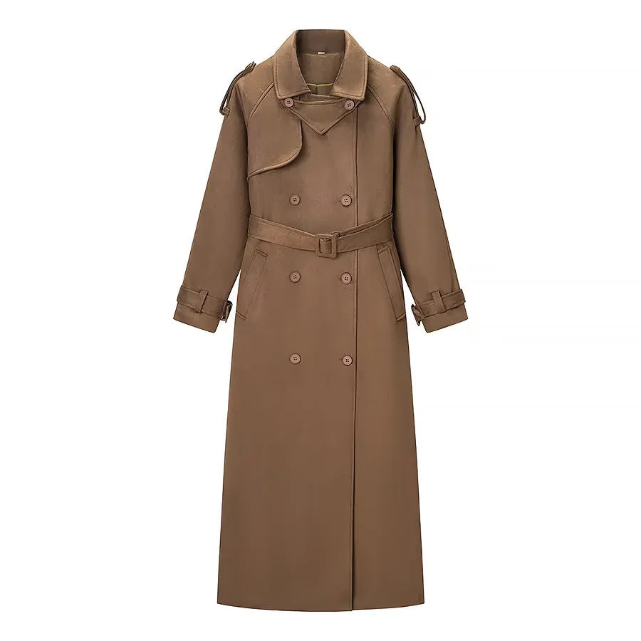 Damen nan langer Trenchcoat mit doppelt geknöpfter Front, Taillengürtel, Epauletten und Manschettendetail Drune