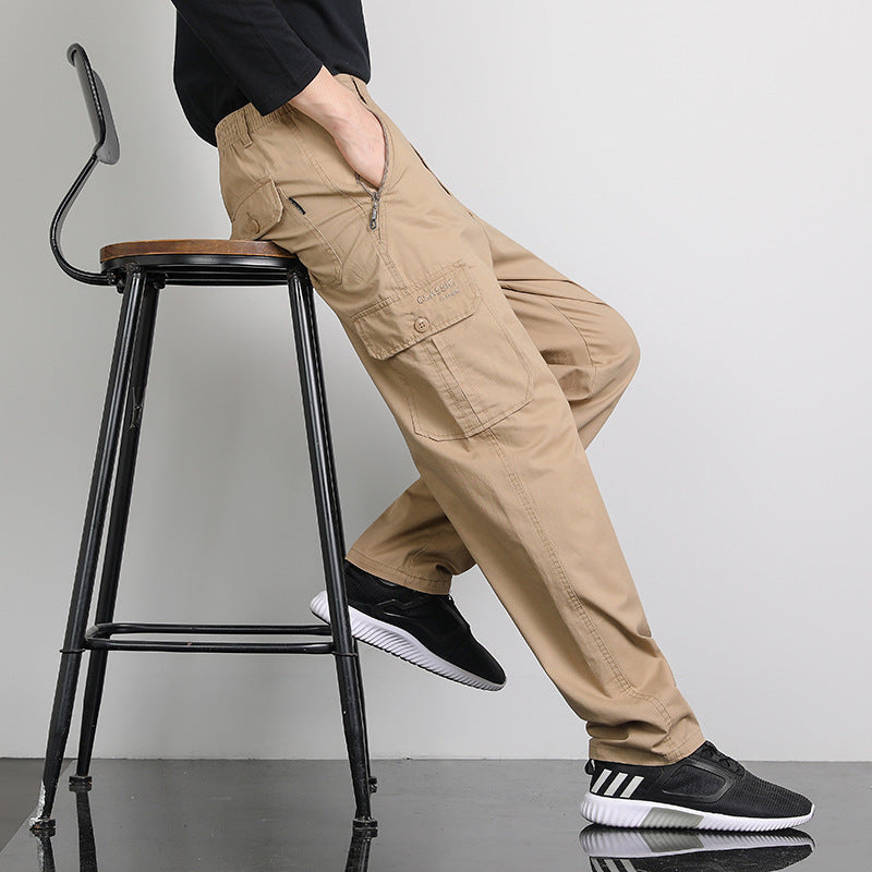 Herren Lockere Cargohose mit elastischem Bund, Multifach‑Taschen & geradem Bein Drune