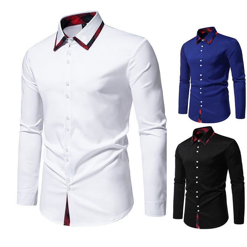 Herren elegantes Langarmhemd mit kreativem Kragen und kontrastierenden Details Drune