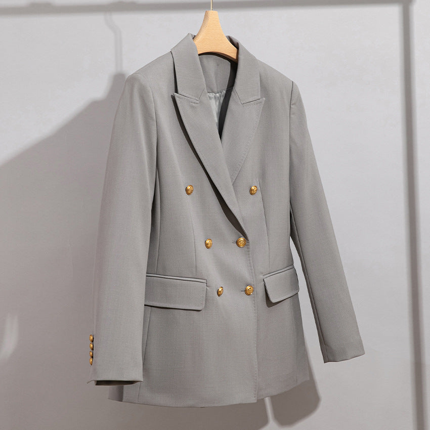 Damen Doppelreihiger Tailoring-Blazer mit Goldknöpfen und figurformenden Abnähern Drune