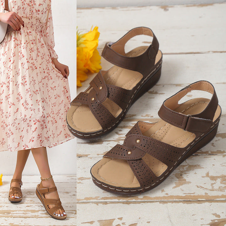 Damen Bequeme Riemchen-Sandalen mit verstellbarem Klettverschluss und anatomischem Fußbett Drune