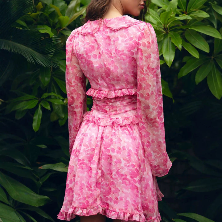 Damen Kurzes Rüschen‑Kleid mit tailliertem Korsettbund und Ballonärmeln Drune