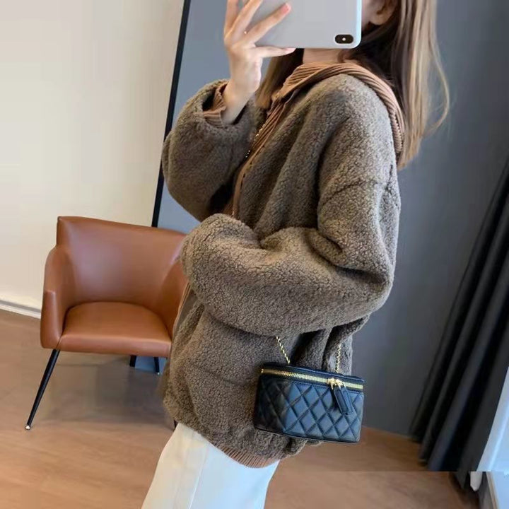 Damen Flauschige Oversized-Jacke mit großen Taschen Drune