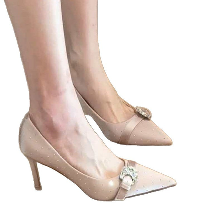 Damen Lack‑Pumps mit spitzer Zehenpartie, Strass‑Schnalle und mittelhohem Stiletto Drune