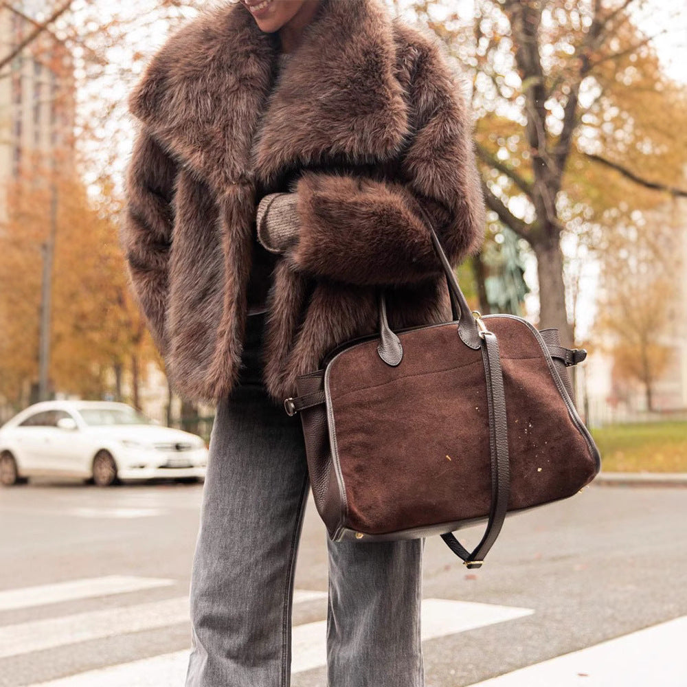 Damen Luxuriöse Kunstfelljacke mit voluminösen Ärmeln und breitem Revers Drune