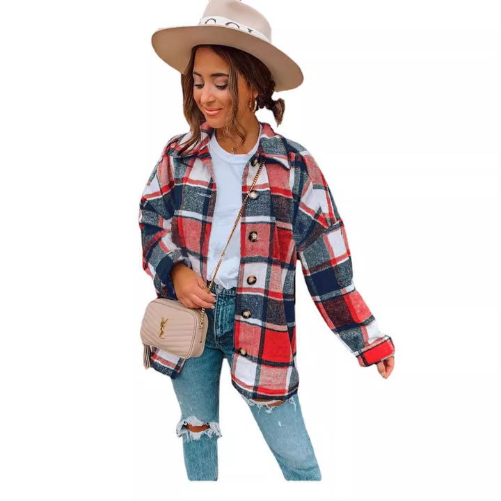Damen lässige karierte Flanelljacke mit Knopfdetails Drune