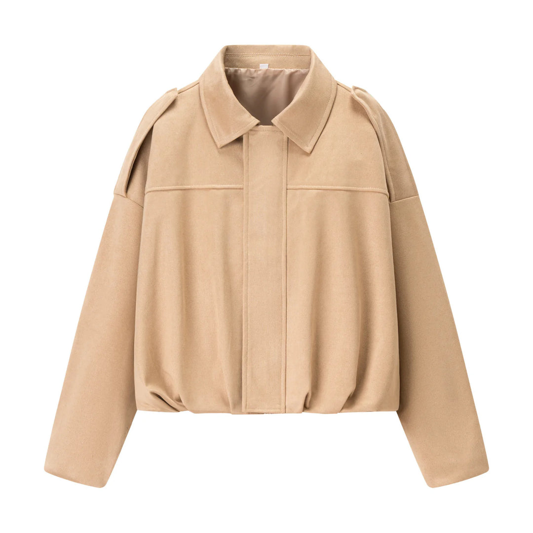 Damen nan cropped Boxy-Blouson mit Hemdkragen, verdeckter Frontleiste und elastischem Saum Drune