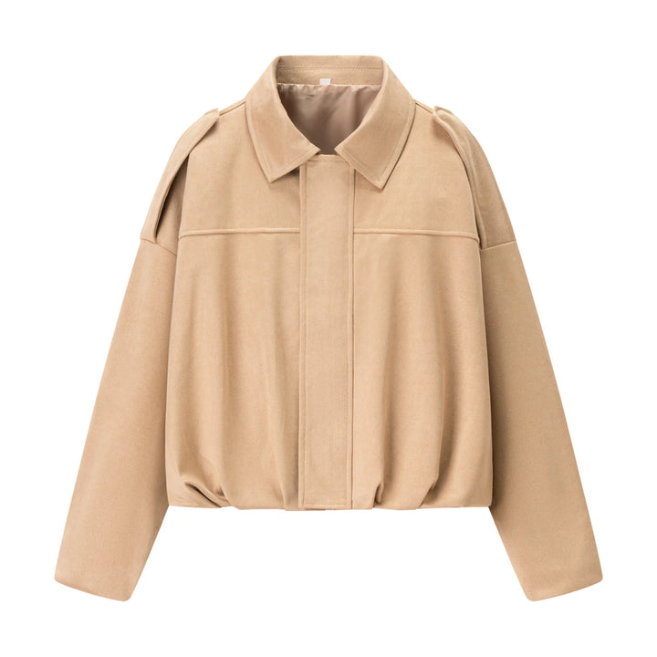 Damen nan cropped Boxy-Blouson mit Hemdkragen, verdeckter Frontleiste und elastischem Saum Drune