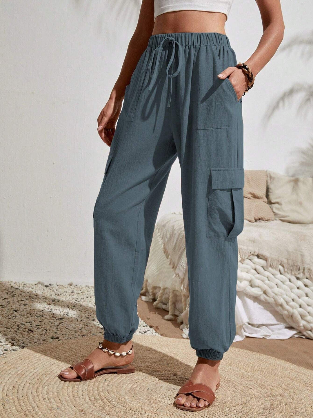 Damen Cargo-Jogginghose mit elastischem Bund, Kordelzug und aufgesetzten Taschen Drune