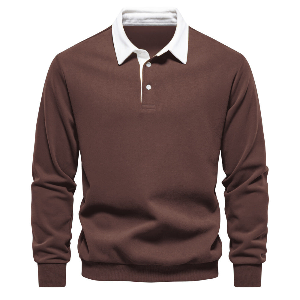 Herren nan elegantes Langarm-Poloshirt mit Kontrastkragen Drune