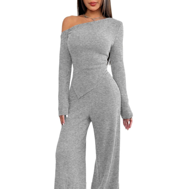 Damen Asymmetrisches Strick-Lounge-Set mit One-Shoulder-Oberteil und weitem Bein Drune