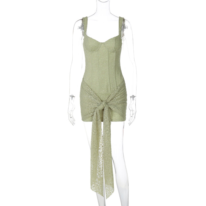 Damen Elegantes Kleid mit Spitzenverzierungen und Raffungsdetails Drune