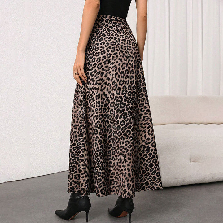 Damen Maxirock mit hohem Bund, ausgestellter A-Linie und markantem Leopardenprint Drune