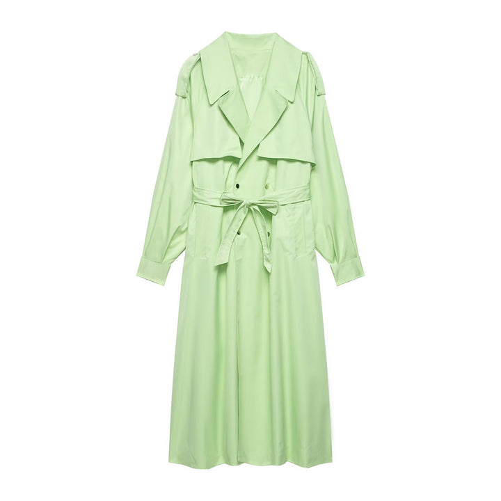 Damen Trenchcoat mit Taillengürtel, Schulterklappen und weitem Wasserfall-Revers Drune